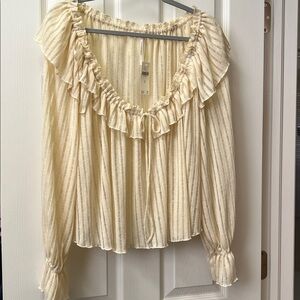 Anthropologie Cream Ruffled Blouse